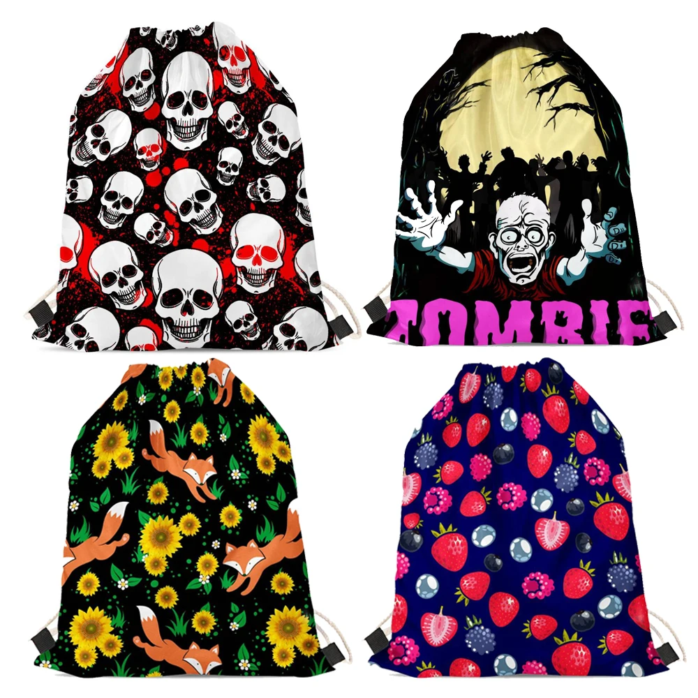 Nopersonality Printing Skull Drawstring Backpack Student Bags Cool Men Women Travel Shoes Bag Small Children String