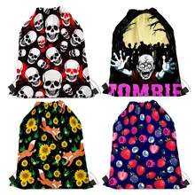 Nopersonality Printing Skull Drawstring Backpack Student Bags Cool Men Women Travel Shoes Bag Small Children String Backpack