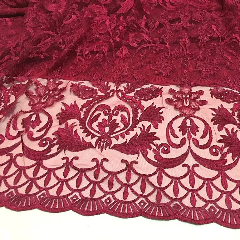 Красная вышитая кружевная сетка ткань вышитая ткань для платья DIY 1 заказ = 1 метр