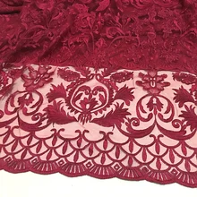 Красная вышитая кружевная сетка ткань вышитая ткань для платья DIY 1 заказ = 1 метр