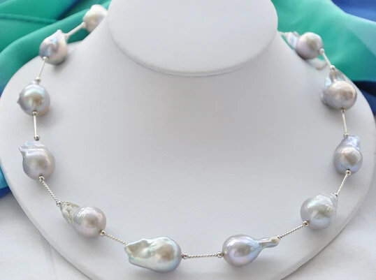 

Jew3111 gray BAROQUE KESHI REBORN PEARL NECKLACE 20inch