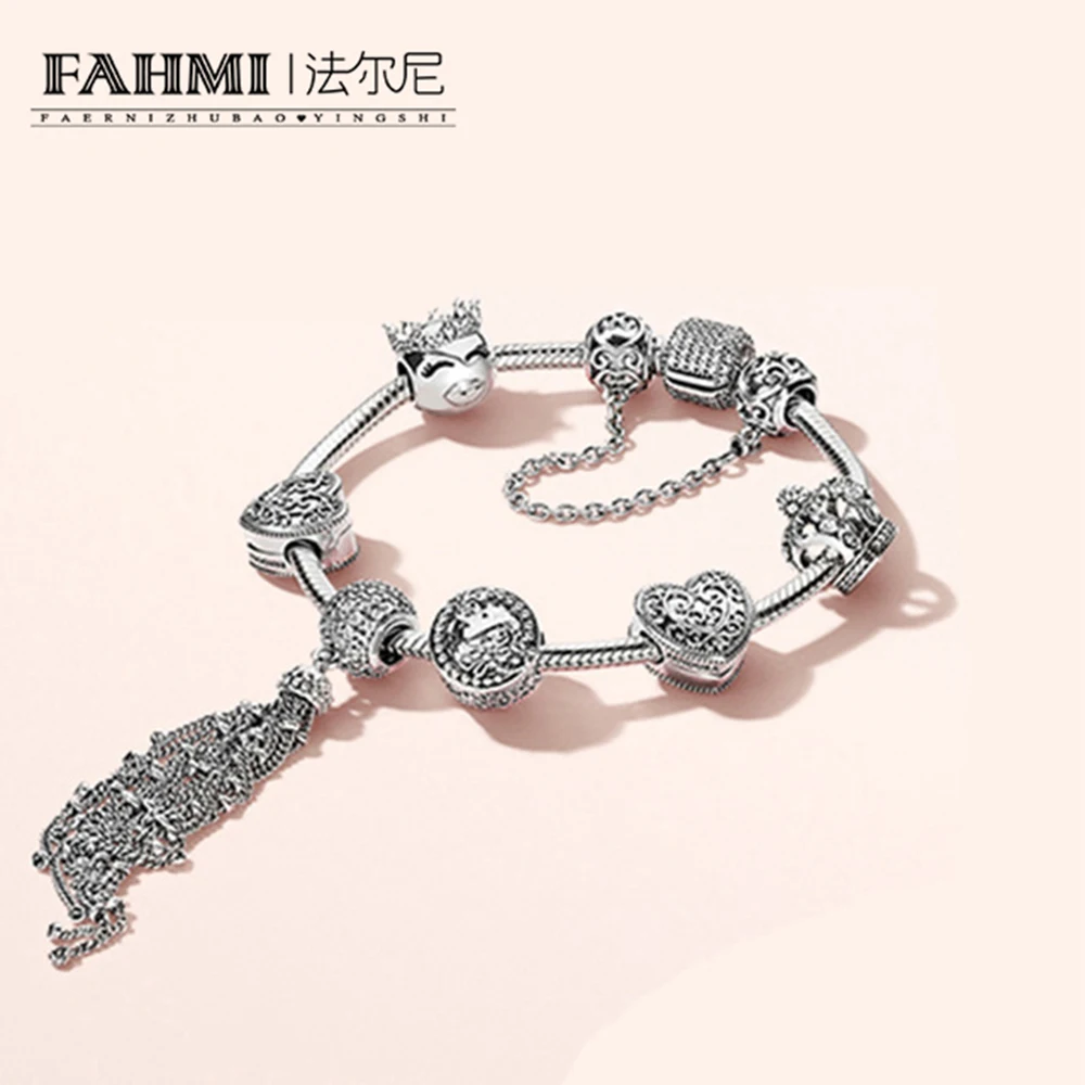 

FAHMI 100% 925 Sterling Silver New 1:1 Genuine Princess Natural Magic Bracelet Set Elegant Charm Lovers Jewelry