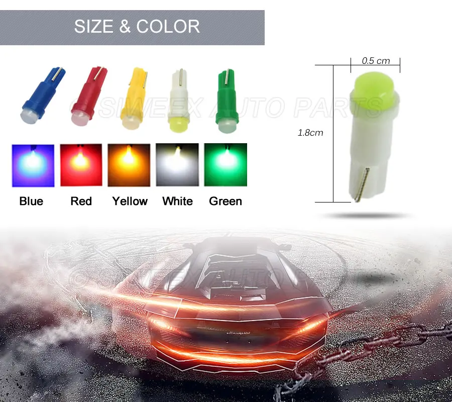 led car bulbs 20 Pcs T5 1 Led DC12V Ceramic Dashboard Gauge Instrument Car Auto Side Wedge Light Lamp Red/Green/Yellow/Blue/White