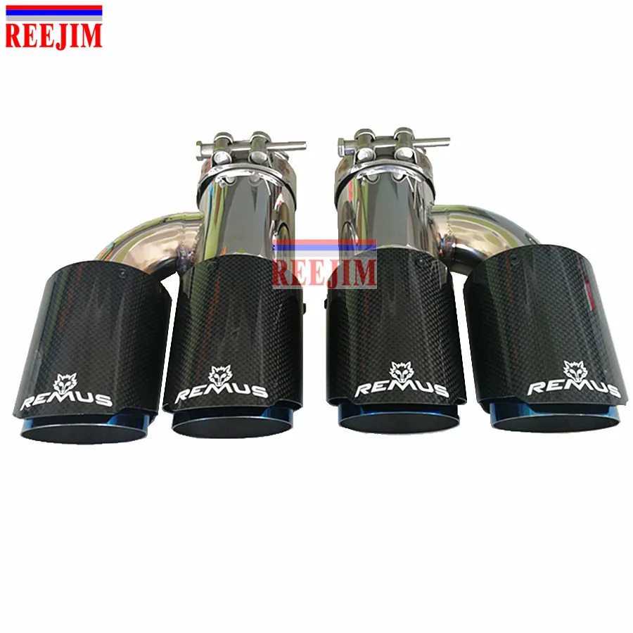 

2 Pieces 3'' Inlet 3.5'' Outlet Dual Blue burnt Glossy Remus exhaust tip carbon fiber exhaust tip exhaust pipe muffler