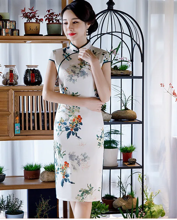 Sheng Coco Flowers Cheongsam женское китайское платье средней длины Чонсам с цветочным узором, современный Ципао, винтажный Восточный стиль