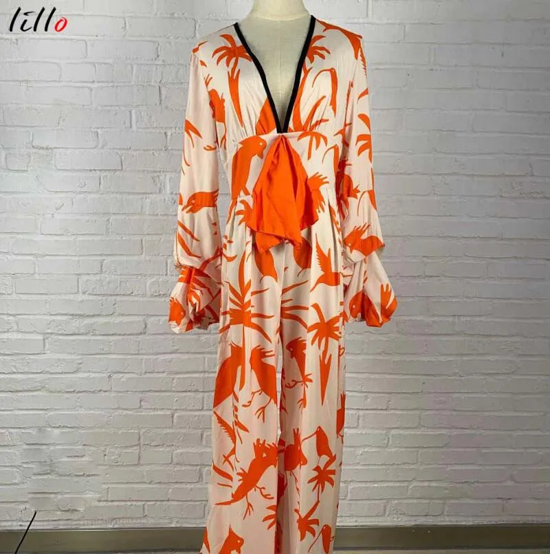 Bo-mio-Manga-Lanterna-Flor-Imprimir-Macac-es-Sexy-Com-Decote-Em-V-Bow-Tie-Macac