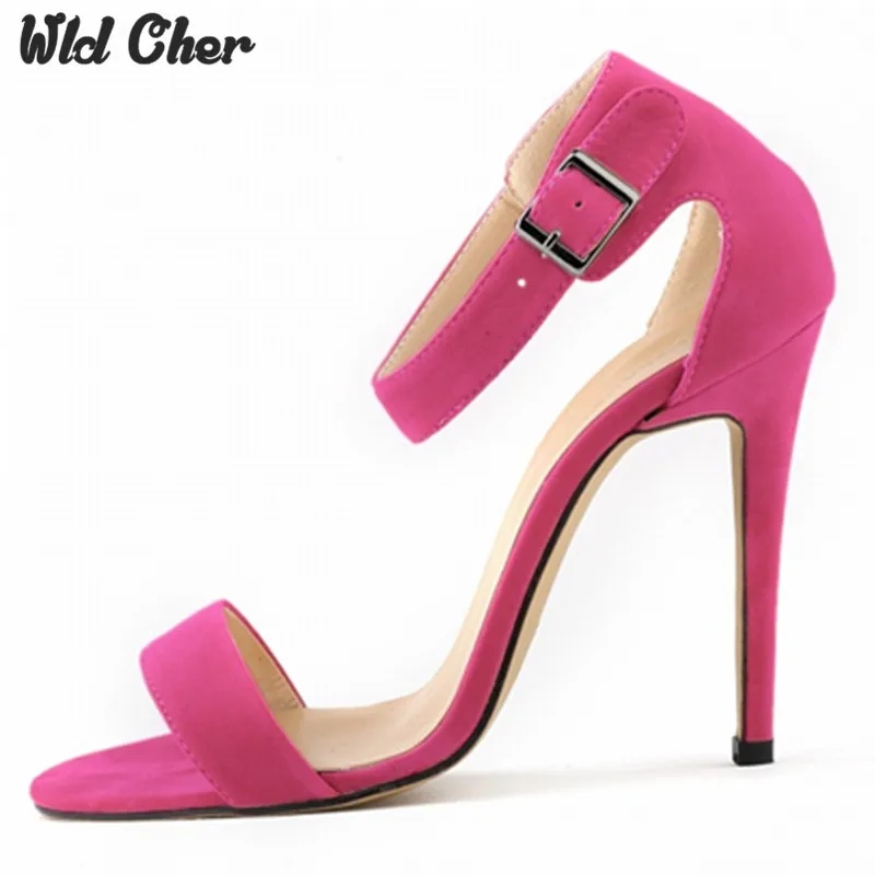 

Catching Newest Women Pumps Open Toe Sexy Ankle Straps High Heels Shoes Summer Ladies Bridal Suede Thick Heel Pumps