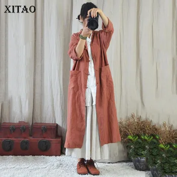 

XITAO Vintage Cardigans Trench Women Korea Fashion Single Breasted Wide Waisted Mandarin Collar 2019 Elegant New ZLL4063