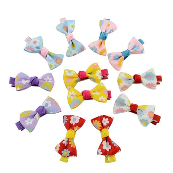 

20pcs Flower Pattern Ribbon Small Bow Girls Hairclips Hairpins New Born Kids Hair Clips DIY Children Baby Hair Accessories