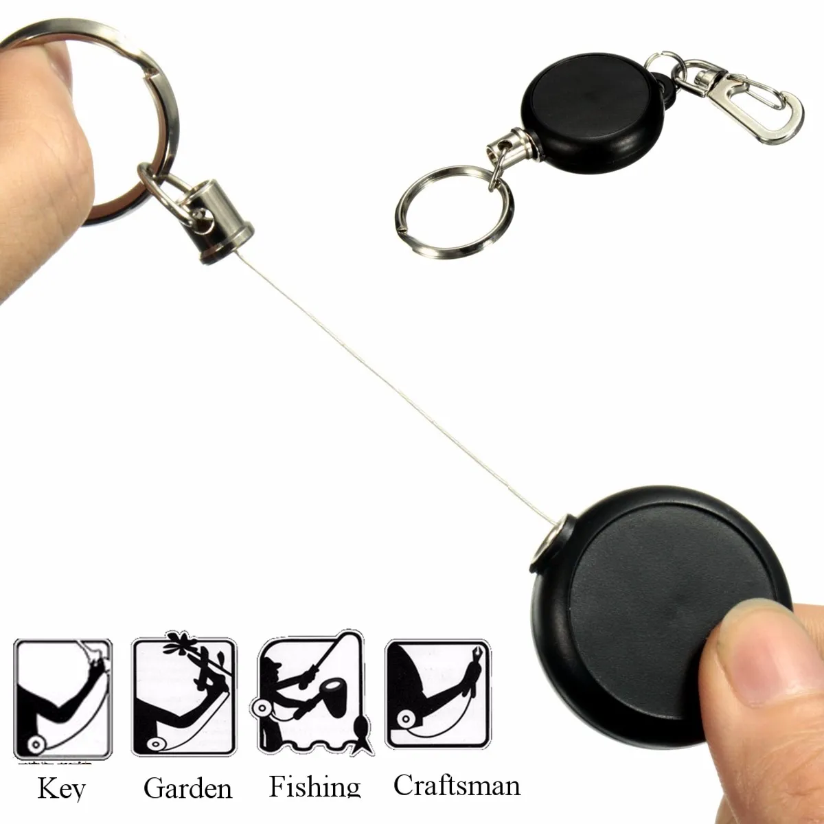 Kicute современный черный брелок 60 см длина значок катушка выдвижной Recoil Pass ID держатель для карт тяговое кольцо для ключей стальной шнур