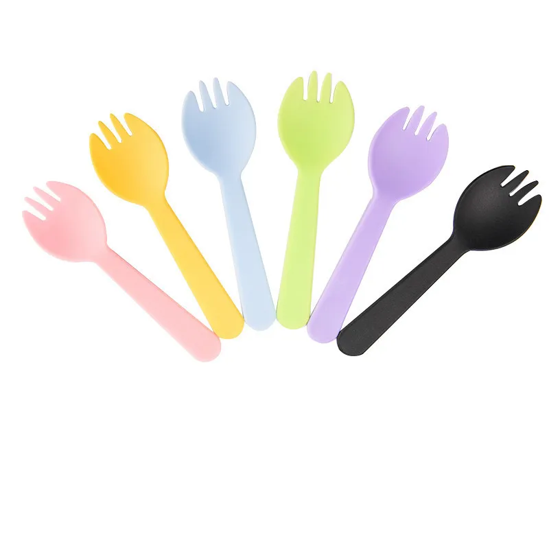 10Pcs Disposable Small Spork Plastic Fork Spoon Dessert Icecream Cake Fast Food Restaurant Wedding Party Birthday Fork Spoon