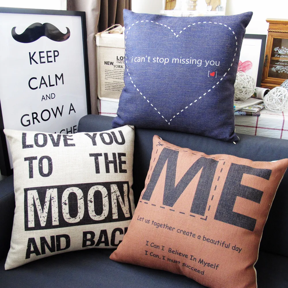 Home Decorative Nordic classic Lover Simple Word pattern 5471 Linen Cushion Cover Pillow Case Sofa Chair Waist cover | Дом и сад
