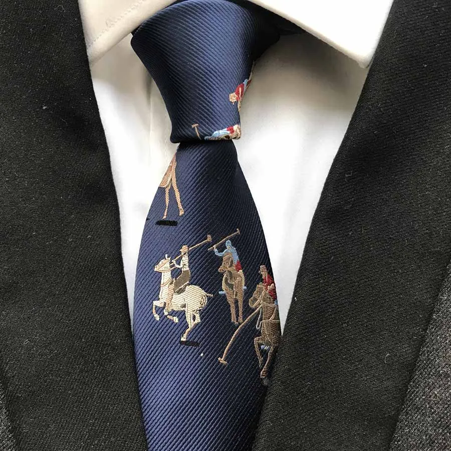 

Luxury 100% Silk Necktie Navy Blue with Horse Men Pattern Ties