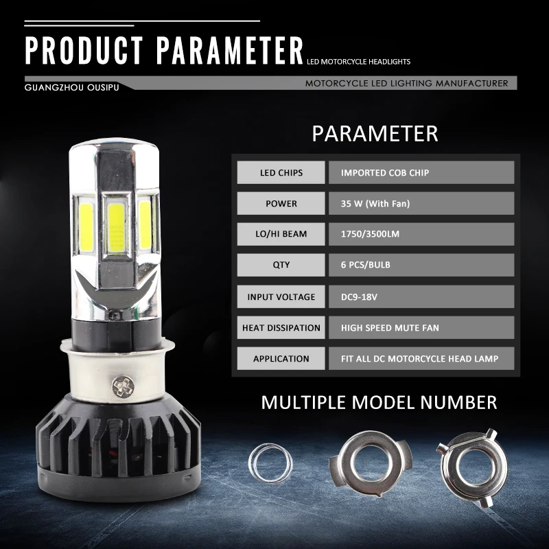 Todos os Motorbike Led para Motocicleta tipo Universal Lâmpada M02e h4 Hs1 Ba20d P15d h6 3500lm 35w 6cob 6000k Rtd ac & dc 11 High Quality