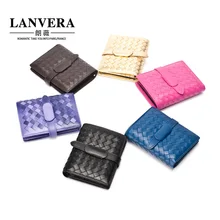 Korean version of the short section of women’s leather wallet sheepskin wallet wallets woven wallet