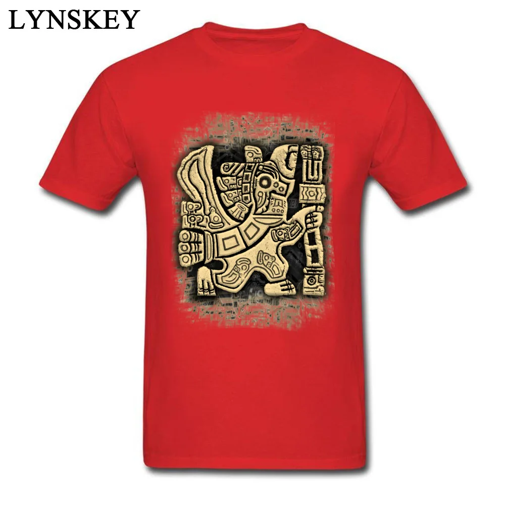 Crew Neck Pure Cotton T Shirts for Male Group Summer/Autumn Tops Shirts 2017 Newest Aztec Eagle Warrior Casual Clothing Shirt red