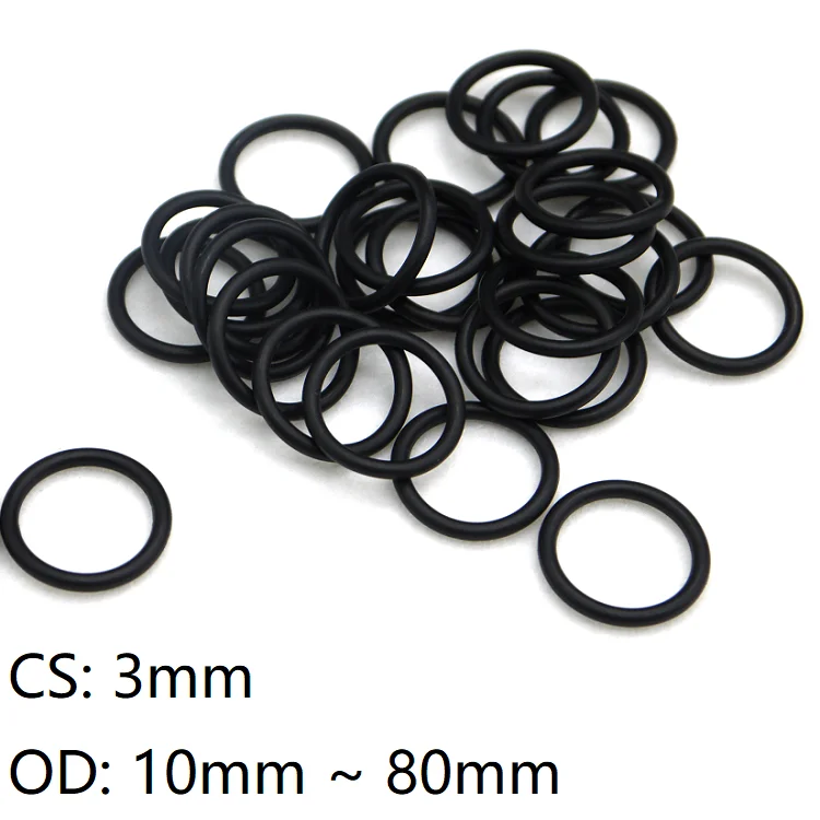 

10pcs O Ring Gasket CS 3mm x 10 ~ 80mm OD NBR Automobile Nitrile Rubber Round O Type Corrosion Oil Resist Sealing Washer Black