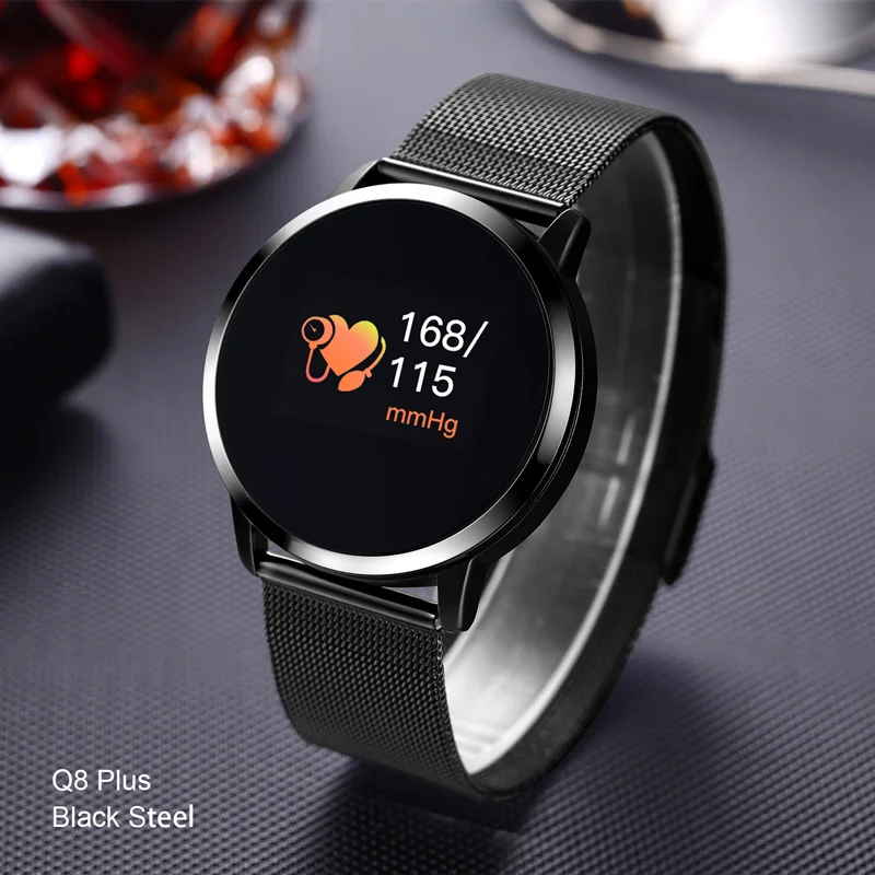 Обновленная новая одежда Q8 OLED Смарт-часы цветной экран модный фитнес-трекер сердечного ритма bluetooth спортивные Смарт-часы для IOS Android - Цвет: Black Steel Plus