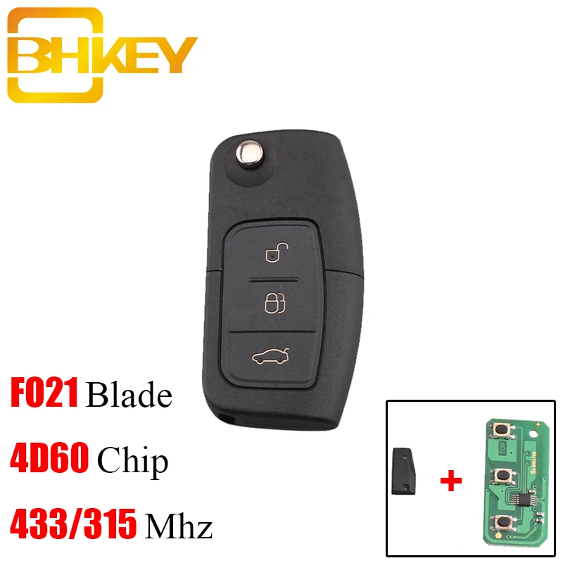 BHKEY 3 кнопки 433 МГц для FORD Mondeo Focus Fiesta чип транспондера 4D60 или 4D63 чип складной дистанционный ключ-брелок от машины