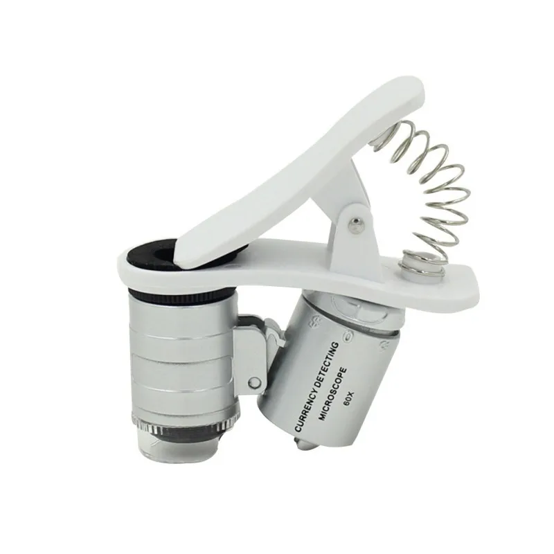 60X увеличительное стекло мини-лупа клип светодиодный микроскоп Лупа фонарик для мобильного телефона