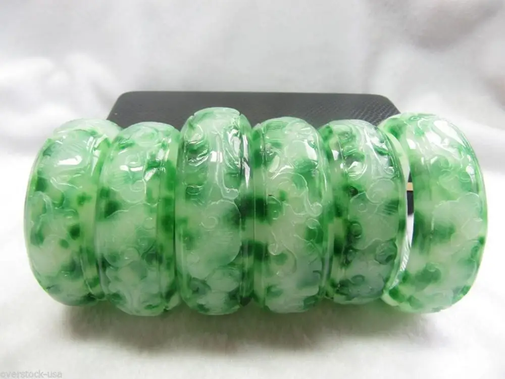 

[WHOLESALE] PERFECT CHINESE Spotted Green JADE CARVED BANGLE (5PCS/LOT)