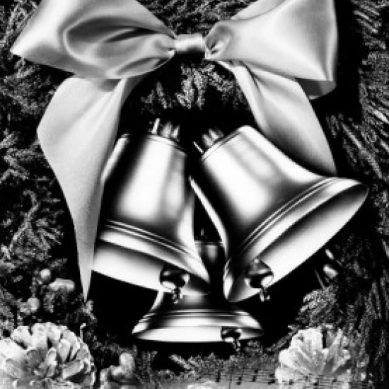 Close-up of Christmas bells with sheet music Poster Print (18 x 24)