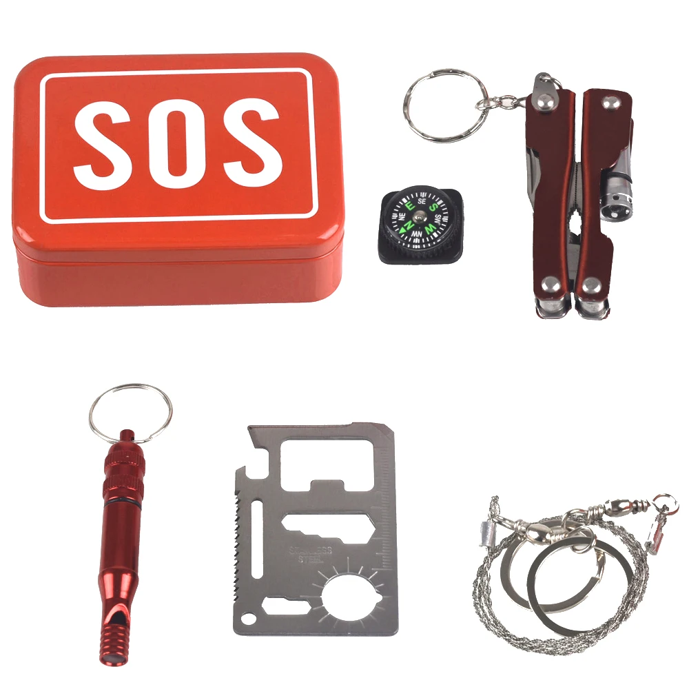 

1 Set Outdoor Emergency Camping equipment box survival kit box self-help box SOS for Camping Hiking saw whistle compass tools