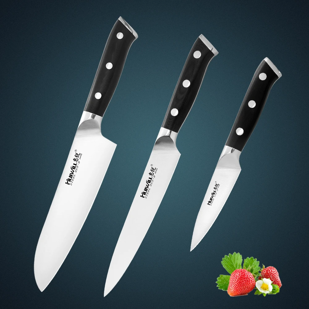 Offerte Huiwill di Alta qualità 3 pz Giapponese AUS in Acciaio Inox Santoku Coltello multiuso Coltello da cucina set con maniglia G10