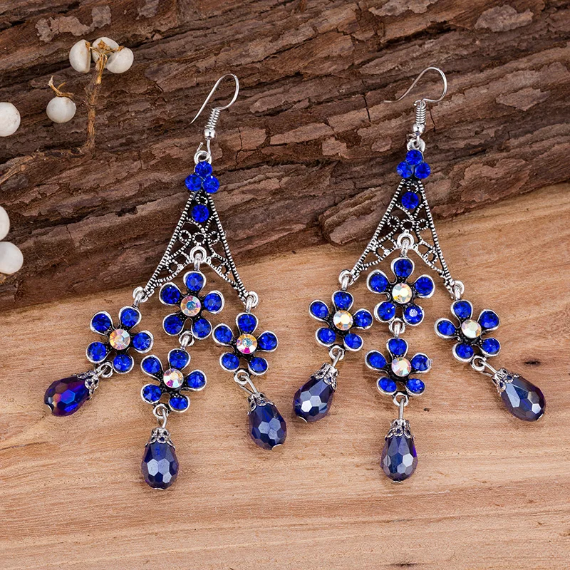 TDQUEEN Crystal Long Chandelier Dangle Earrings Antique Silver Plated Dangling Hanging Earring Luxury Women Big Party Earrings (5)