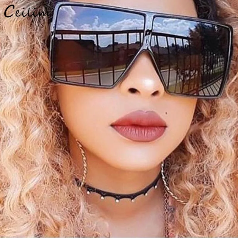

Oversized Sunglasses Women Brand Designer Large Square Sun Glasses 2019 Clear Eyewear Big Flat Top Shades for Female Oculos