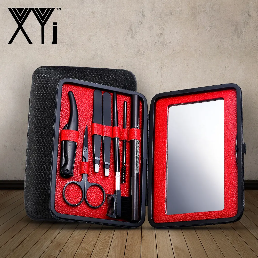 

XYj Eyebrow Grooming Kit 7 PCS/Set Eyebrow Make Up Tools Sets with Eyebrow Pencil Shape Card Trimmer Scissor Tweezer Mirror Case