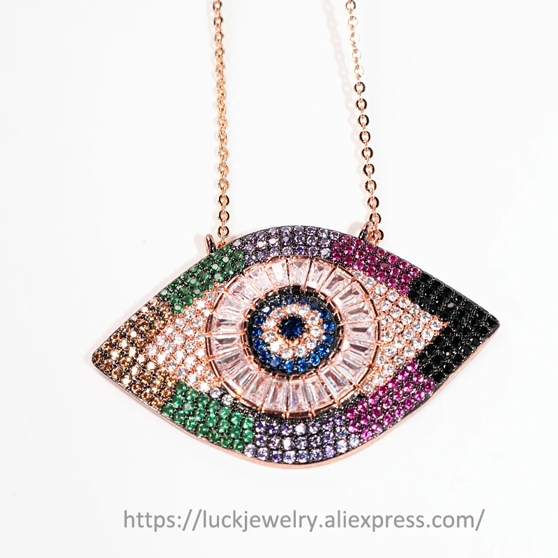 4pcs/lot Luck Jewel Turkish Eye Flashing Women Pendant Necklace Micro Pave CZ Crystal Trendy Design Handmade Vintage DIY Jewelry | Украшения