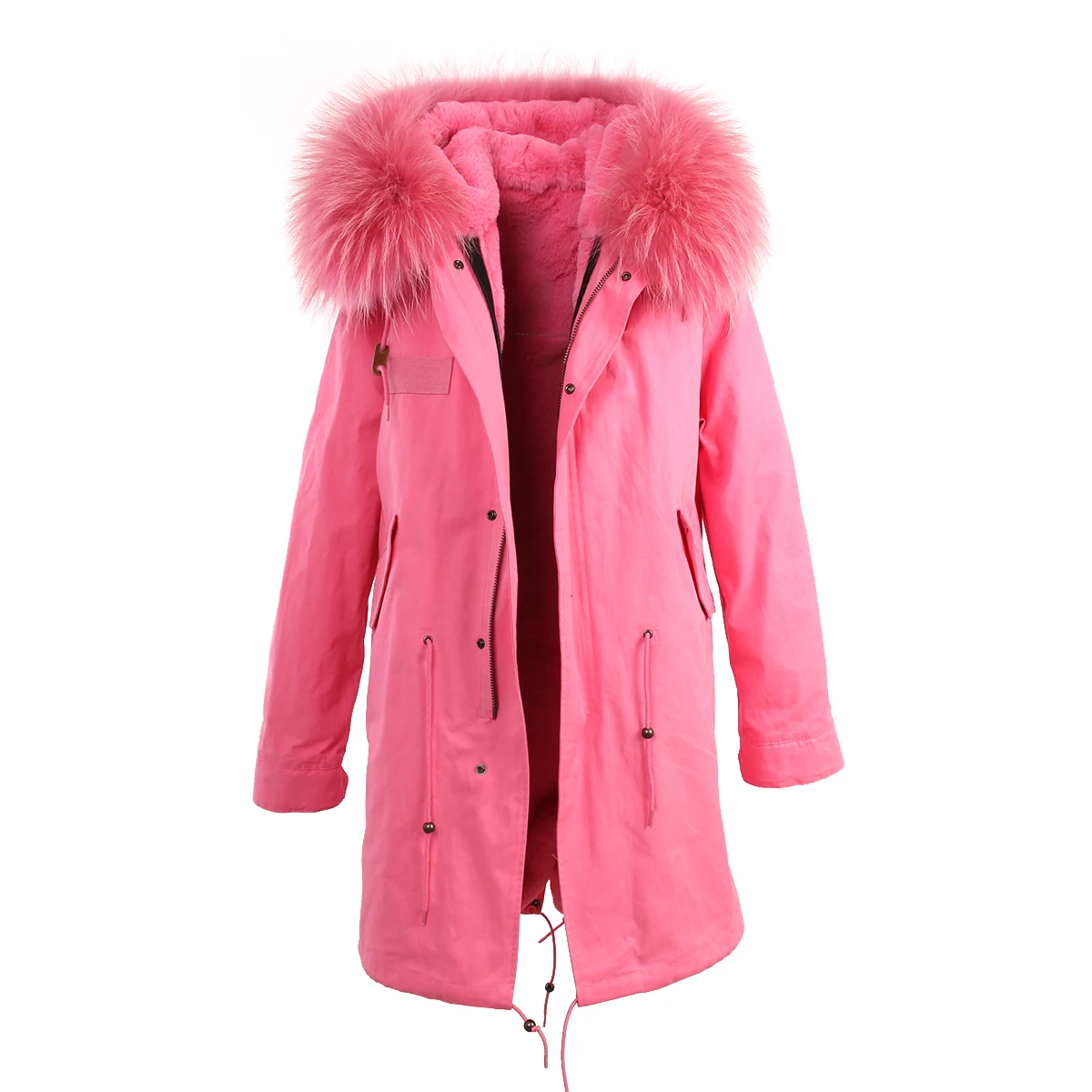 J Z H 2017 winter jacket women's pink real raccoon fur collar coat