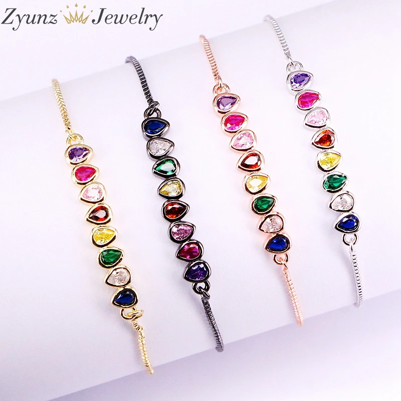 10 шт., Летняя распродажа Радуга cz шест ювелирные изделия цвета: золотистый, серебристый черный цвет-пачка цветов радуги для браслет cz для женщин Женский Регулируемая