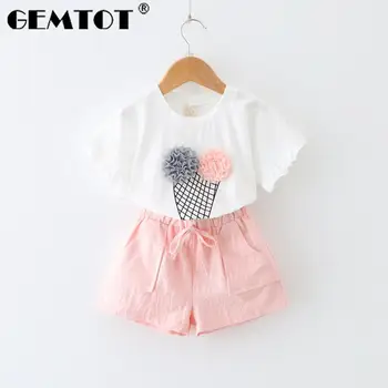 

GEMTOT Children's set 2019 summer new girls fashion printing ice cream cotton short-sleeved t-shirt shorts two-piece