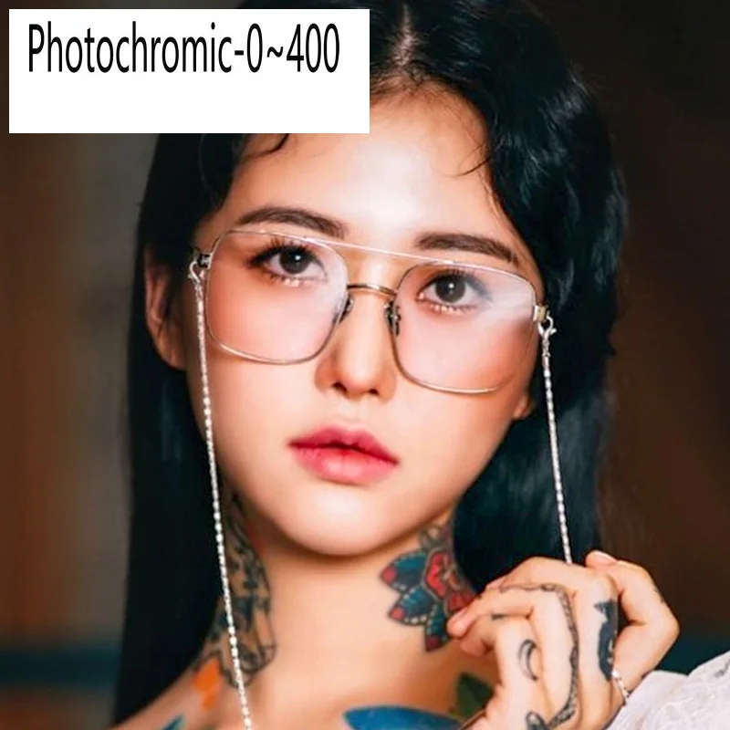 

Square Photochromic Finished Myopia Glasses Photosensitive Chameleon Anti-glare Change Color Lens Prescription Glasses FML