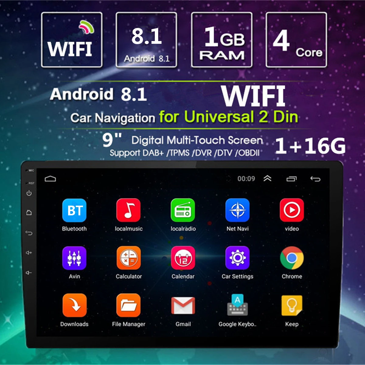 

10.1 inch Android 8.1 Car Stereo 2DIN bluetooth WIFI GPS Nav Quad Core 1+16G Radio Video MP5 Player Car Auto Electronics