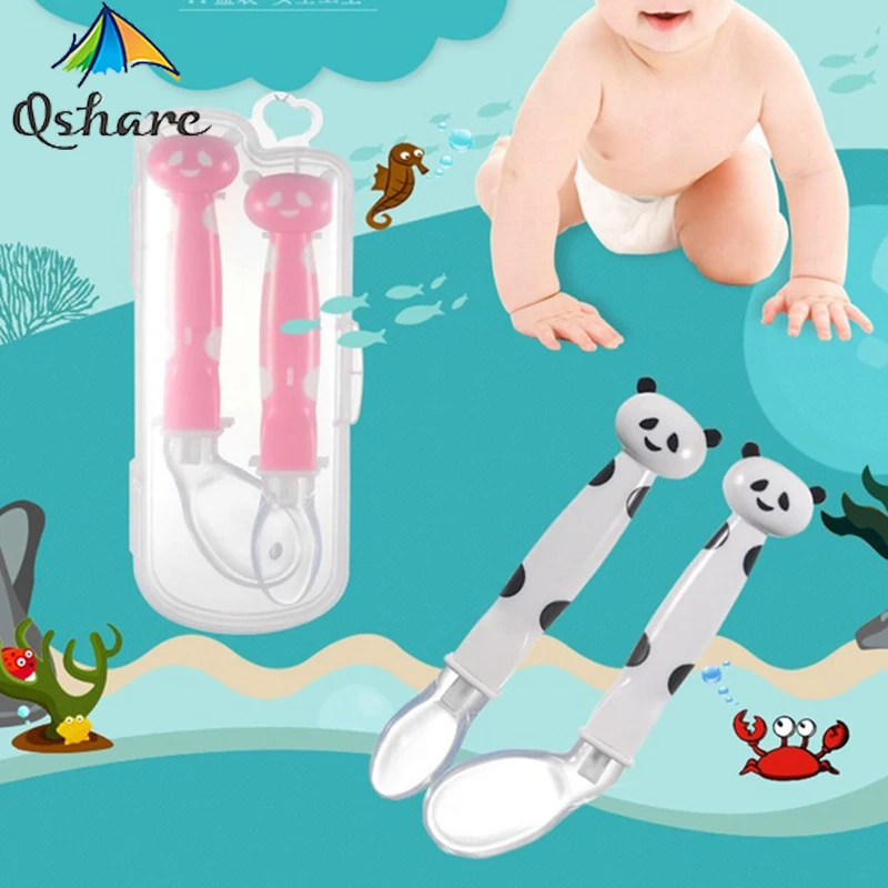 

Qshare New Baby Silicone Soft Feeding Curved Spoon Tableware Cartoon Spoons Dishes Babies Newborn Infant Utensils Learning Spoon