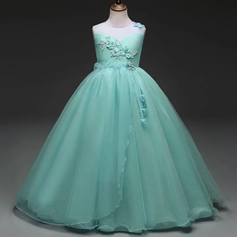 

Kids Girls Dresses Wedding Party Flower Girl Dress Princess Pageant Formal Long Dress Sleeveless Tulle Lace Children Clothes 14T