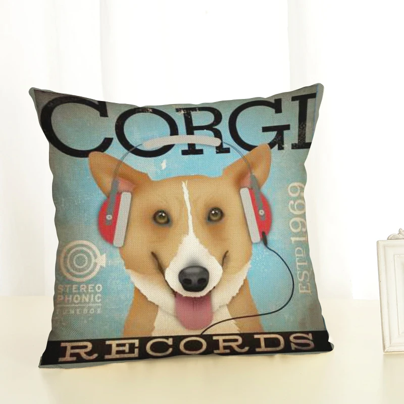 

RECOLOUR art painting Corgi Pug bulldog Cushion Cover Home Decor throw pillows sofa cojines linen pillow covers decorative