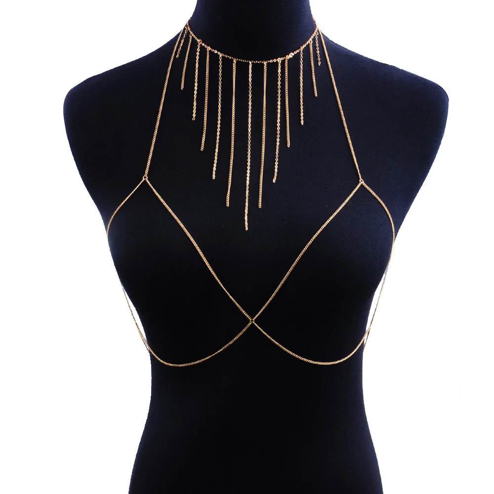 Tassel Chain Necklace Summer Bikini Bra Accessory Beach Party Body Jewelry 