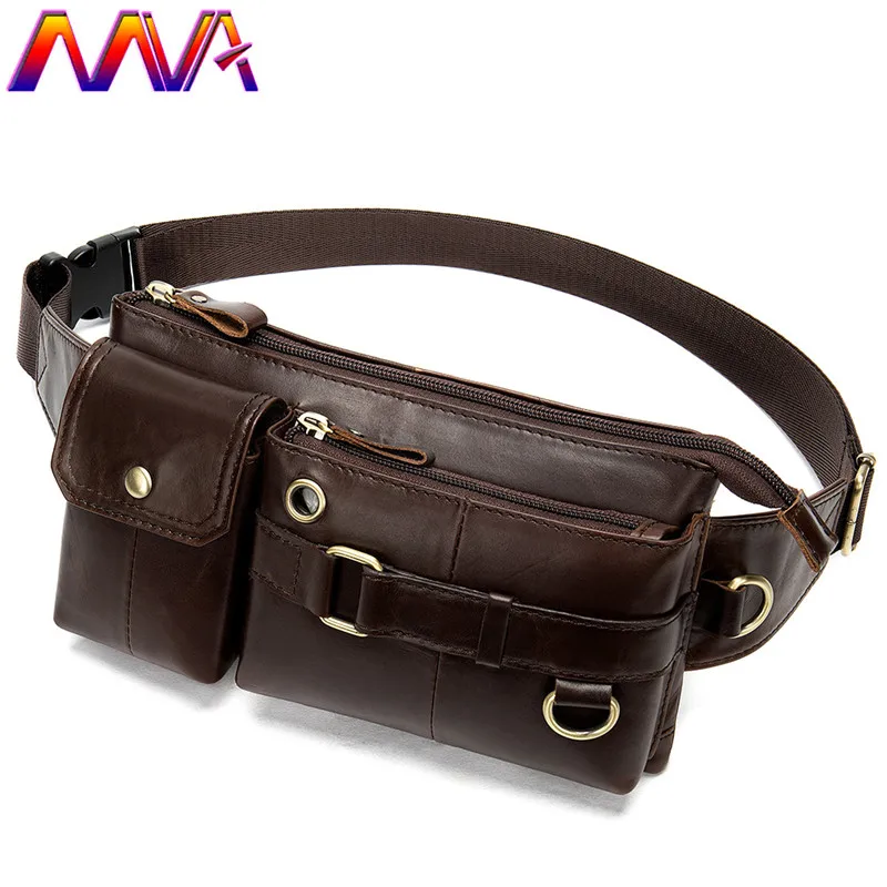 MVA Coffee Men`s Waist Pack Genuine Leather Men Crossbody Bag Casual Chest Cow Leater | Багаж и сумки