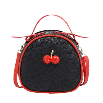 

Cute Cherry Small Round Shoulder Bag Women 2020 Embossed Leather Crossbody bag Female Mini Black Messenger for Ladies Girls Kids