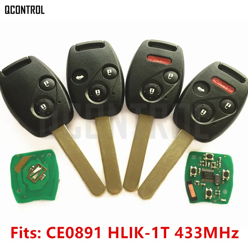 

QCONTROL Car Remote Key Suit for Honda CE0891 HLIK-1T Accord Element Pilot CR-V HR-V Fit Insight City Jazz Odyssey Fleed 433MHz