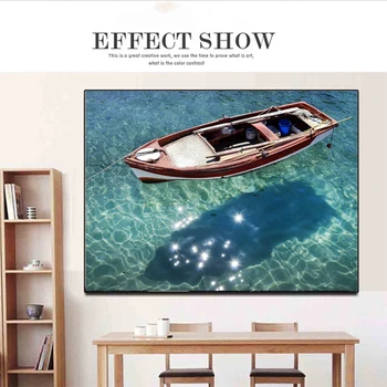 

SELFLESSLY ART Clear Lake Afloat Boat Beautiful Seascape Poster Canvas Painting For Housewarming Wall Art Pictures