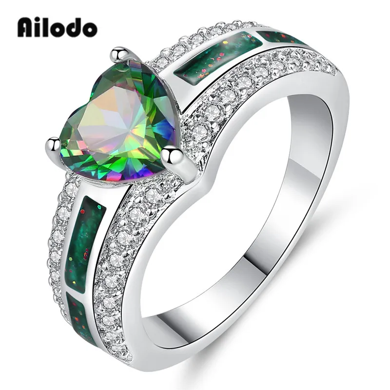 

Ailodo Colorful CZ Stone Heart Engagement Wedding Rings For Women Silver Color Fashion Opal Ring Femme Bijoux Jewelry Gift LD092