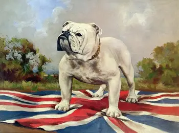 

Hand painted oil painting Ferocious cute English Bulldog dog on a British flag