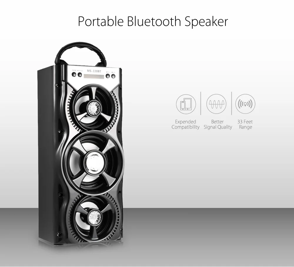 GBTIGER MS-220BT, портативный Bluetooth динамик, fm-радио, AUX, Bluetooth, ЖК-экран, светодиодный, сверкающий, TF карта, регулятор громкости, музыкальный плеер