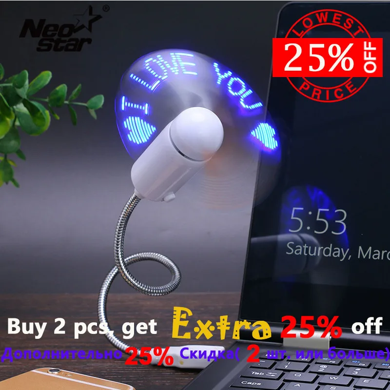 

Flexible Mini USB Fan Gadgets With LED Light Display Imitation Clock USB Fan For Laptop Flash Word Creative Gifts