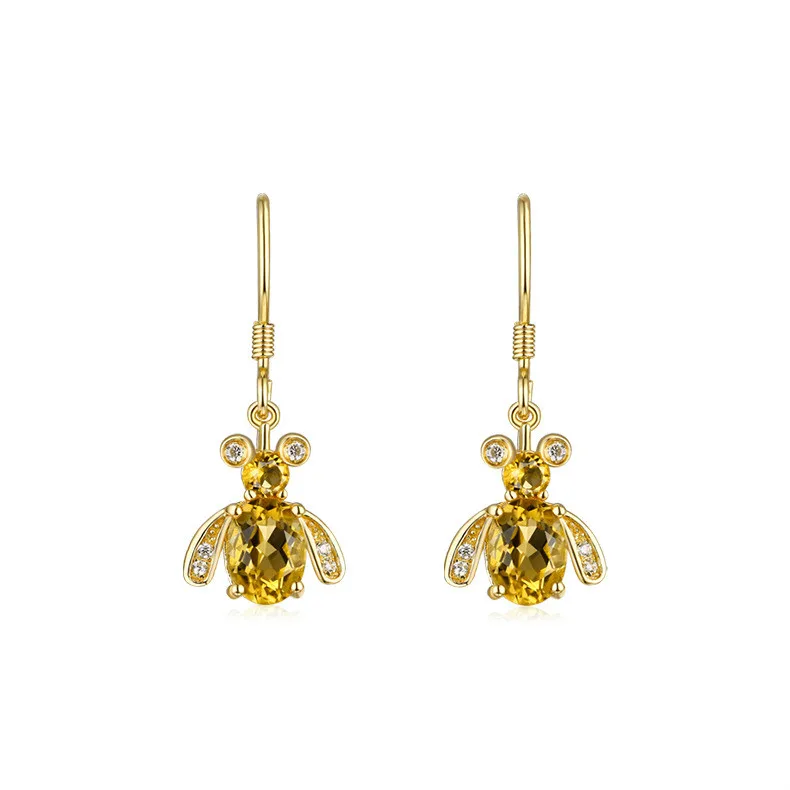 

925 Sterling Silver Women Drop Earrings Natural Citrine Cute Bee Shape Dangle Earrings Fashion Birthday Bijoux Gift for Girl